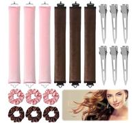 6 aste flessibili jumbo per capelli con cravatta e clip, senza calore, colore rosa e marrone, aste per capelli in velluto, per acconciature fai da te, set di arricciature pigre