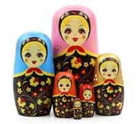 6 bambole a forma di fiore rosa per ragazza russa tradizionale in legno colorato fatto a mano bambole Matryoshka giocattolo impilabile Babushka per bambini compleanno casa
