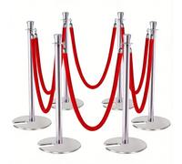 6 Barriera di Controllo Della Folla e 6 Corde in Velluto Rosso da 1,5 Metri, Barriera a Palo Inossidabile con Base In Metallo, Barriere per Il Controllo Della Folla per Teatri, Feste(Silver)