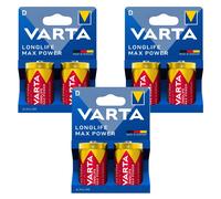 6 batterie R-20 R20 D da 1,5 V alcaline Varta Longlife Max Power