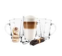 6 Bicchieri Caffè Sendez In Vetro 350 ml Con Manico E 6 Cucchiaini In Acciaio