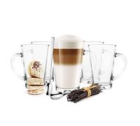 6 bicchieri da caffè/tè 300 ml con manico e 6 cucchiaini in acciaio inox (gratis), 20 varianti di bicchieri per latte macchiato. trasparente