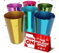 6 bicchieri in alluminio da 425,2 g, bicchieri in metallo leggeri, resistenti e riutilizzabili, colori vivaci per bevande calde e fredde, design anodizzato robusto per feste e uso esterno, lavare solo