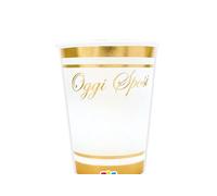6 Bicchieri in Carta Oggi Sposi, Classic Gold, 250cc, Bianchi con Decorazioni Dorate