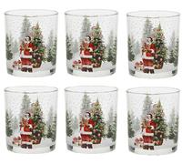 6 Bicchieri in vetro decoro natalizio rosso decorazione albero e babbo natale pe
