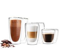 6 Bicchieri Vetro Doppio 2x450ml 2x200ml 2x90ml Bicchieri Caffè Latte Bicchieri