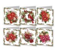 6 biglietti di auguri natalizi per pittura a mosaico con strass, con busta, 5D fai da te, kit di biglietti di auguri di Natale, regalo artigianale per Natale, famiglia, amici (fiore)