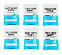 (6) BioTechUSA 100% PURE WHEY PROTEIN POWDER 28GR-CHOCOLATE AROMATIZE VENDITO...
