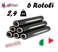 6 BOBINE FILM ESTENSIBILE NERO ROTOLI PER IMBALLAGGIO H50CM DA 2,4KG
