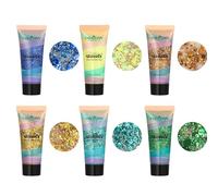 6 Bottiglia Gel Glitter per Corpo, JasCherry Glitter il Corpo con Paillettes Sirena, Glitter Chunky Scintillanti a Lunga Durata per Corpo, Occhi, Capelli, Unghie, Festival Decorazione