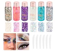 6 Bottiglia Glitter Body Gel, Brillantini Make Up Gel, Viso Glitterato, Glitter Gel Corpo, Chunky Glitter Gel per Musica, per Musica, Labbra,Capelli,Corpo, Festival,Feste in Maschera