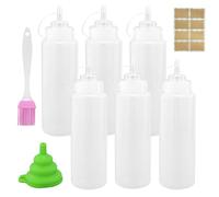 6 bottiglie da spremere, bottiglia da 500 ml con tappi, bottiglia da salsa da 16 oz, senza perdite, con pennello per olio, per cuocere ketchup, salsa piccante, olio d'oliva, senape con imbuto,