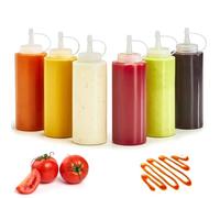 6 bottiglie da spremere da 240 ml, trasparente, con scala, in plastica, con tappo a vite, imbuto per ketchup, senape, mayo, salsa calda, per la casa e il ristorante