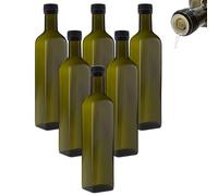 6 bottiglie di olio da 500 ml con beccuccio, colore verde/marrone con dosatore ed etichette