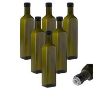 6 bottiglie di olio da 500 ml con beccuccio, colore verde/marrone con dosatore ed etichette