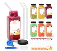 6 bottiglie di vetro da 250 ml, bottiglie di vetro da riempire, bottiglie da riempire, piccole bottiglie di vetro con cannucce in vetro per succhi, frullati, latte, scuola, attività all'aperto