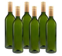 6 bottiglie di vetro da 750 ml, bottiglia di vino verde da 0,75 l, con etichette