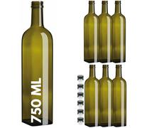6 BOTTIGLIE MARASCA PER OLIO LIQUORE IN VETRO VERDE CON TAPPO DOSATORE 750 ml