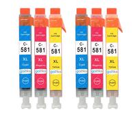 6 C/M/Y Cartucce d'inchiostro per sostituire Canon CLI-581 C/M/Y XL Compatibile