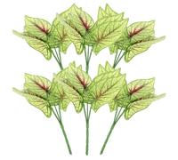 6 Caladium Artificiali per Esterni - Steli di Piante Artificiali Realistiche da 35 Cm con 5 Teste - Steli di Verde Artificiale Caladium per Vasi da Veranda E Decorazioni per La Casa - Verde Chiaro