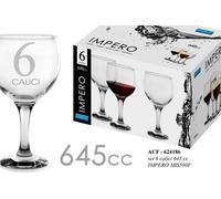 6 CALICI MAXI CALICE ACQUA VINO ROSSO BIANCO BICCHIERI DA TAVOLA IMPERO 645 ML
