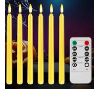 6 candele a LED, 28 cm, con telecomando, candele a LED con funzione timer, alimentate a batteria con fiamma tremolante 3D, candele elettriche per feste, Halloween, decorazioni natalizie, oro