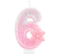 6 candele di compleanno glitterate con fiocco di neve rosa numero 6 candele per torte, decorazioni per 6° compleanno per ragazze, decorazioni per torte a tema congelato, per ragazze e donne, forniture