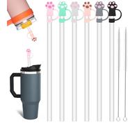 6 Cannucce in Riutilizzabile Tritan + 6 Manica di Cannuccia Stanley Cup, 30 cm Cannuccia per Tazza Morbida, Cannucce Lunghe Stanley per Tazze da Viaggio Stanley da 40/30/20 con 2 Spazzola, Senza BPA