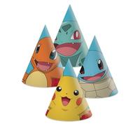 6 cappelli da festa * POKEMON * come travestimento per il compleanno dei bambini e le feste, con elastico, 17 x 16 cm, in cartone, decorazione per il compleanno dei bambini Pikachu