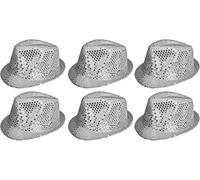 6 cappelli trilby con paillettes in rosso, nero, argento, oro, viola, verde o rosa, accessori per travestimento Fedora, Gangster anni '20, da uomo e da donna (argento)