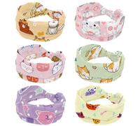 6 cerchietti per capelli da donna, con simpatico gatto in stile cartone animato, fascia larga, annodata attorcigliata, per yoga, allenamento, morbido elastico, accessori per capelli alla moda