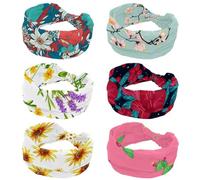 6 cerchietti per capelli da donna e ragazza, morbidi e larghi, con fiori di ciliegio blu, elastici e annodati, alla moda, sportivi, per allenamento, yoga, palestra, corsa