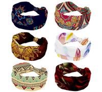 6 cerchietti per capelli in stile indiano, mandala, bohémien, per donne e ragazze, morbidi e larghi, elastici e annodati, alla moda, sportivi, per allenamento, yoga, palestra, corsa