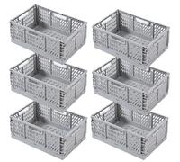 6 Cestino Portaoggetti Pieghevole,Impilabile Cassette Plastica,Cassetta Pieghevole in Plastica,Cassette Plastica Pieghevoli per La Cucina,Bagno,Ufficio (Grigio, 43×29×17cm)