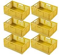 6 Cestino Portaoggetti Pieghevole,Impilabile Cassette Plastica,Cassetta Pieghevole in Plastica,Cassette Plastica Pieghevoli per La Cucina,Bagno,Ufficio (Giallo, 43×29×17cm)