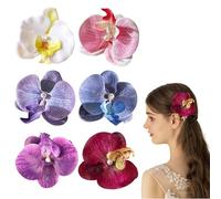 6 clip per capelli a forma di fiore Bohemian Butterfly Orchid Hair Barrettes for Beach Party Spring Photo Prop, Artificial Hawaiian Boho Hairclip Flower Hair Hair Accessories for Women Girls Bridal