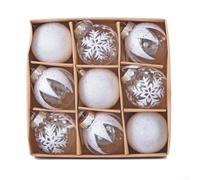 6 cm, 9 palline di Natale decorative, da appendere alla finestra, in PET bianco trasparente (D)