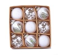 6 cm, 9 palline di Natale decorative, da appendere alla finestra, in PET, colore bianco trasparente (A)