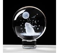 6 cm. Palla di cristallo incisa 3D con coniglio e luna, statuetta in vetro da collezione, fermacarte da collezione, regalo per gli amanti dei conigli per compleanno Natale
