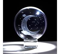 6 cm. Sfera di cristallo 3D, luna con stelle, universo, statuetta con supporto di cristallo, vetro inciso, luna e nuvola, fermacarte, regali per donne, casa, oggetti da collezione, ornamenti