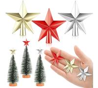 6 cm Stella per Albero di Natale, Mini Christmas Tree Topper, Puntale Albero di Natale Piccolo, Mini Stelle per la Decorazione del Piccolo Albero di Natalizie (6 cm-Lucido: Rosso Oro Argento)
