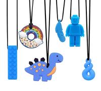6 collane sensoriali da masticare blu, giocattoli masticabili in silicone per uso alimentare, per bambini e bambini con ADHD, autistici, bisogni morsi, giocattoli da masticare con fibbia regolabile