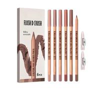6-Color Lip Liner Set, High-Pigment Waterproof Cream Pencils for Define & Fill, Long-Lasting Non-Smudging Natural Nude Brown Shades (Set 02#NUDE BROWN)