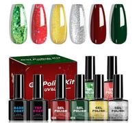 6 colori glitter e smalto gel solido con base e top coat, kit di smalti gel colorati natalizi, set manicure a lunga durata, asciugatura UV/LED, confezione regalo per donne e ragazze, nail art fai da