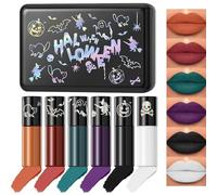 6 Colori Rossetto Lunga Durata Set, Ttazza Antiaderente Vellutata, Kit Lucidalabbra Opaco, Impermeabile Rossetto Nero Verde Viola Rosso per Mascherate, Costumi, Cosplay, Trucco di Halloween