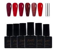6 Colori Shimmer Rosso Borgogna Scuro Glitter Rosso Bloody Mary + Gel Magnetico Smalto per Unghie con Magnete Soak-Off UV/LED Gel Smalto Regalo per Nail Art Salon DIY Casa, 5ML