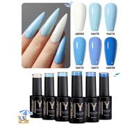 6 Colori Smalto Gel Blu, 10ml Smalto Gel Colore Blu Oceano per Primavera Estate, Lucido e Duraturo, Rimovibile con Lampada LED/UV per Manicure Professionale da Salone o Fai-da-Te a Casa, Idea Regalo p