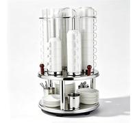 6-Column Rotating Coffee Cup Holder, Stainless Steel Water Cup Storage Rack, Can Hold Up to 48 Cups, 360° Rotated, Wooden Rotating Rod, for Coffee Bar Dining Room Accessories