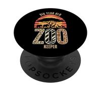 6° compleanno 6 anni Zookeeper Animal Zoo Wildlife Safari PopSockets PopGrip Adesivo
