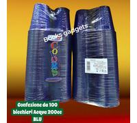 6 Confezioni (600 Pezzi) Bicchieri Acqua Color in Plastica 200cc BLU per Feste